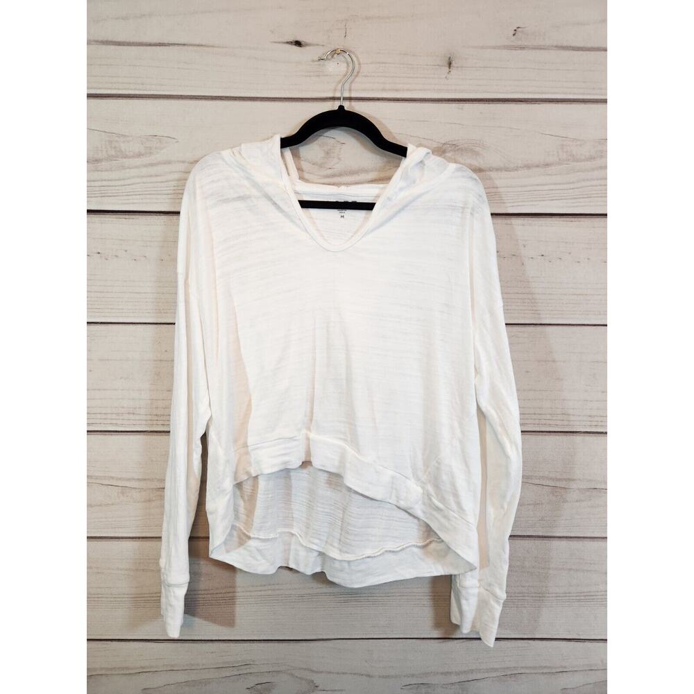 LOFT Women's White Solid‎ Long Sleeve Hooded Casual Top Size M